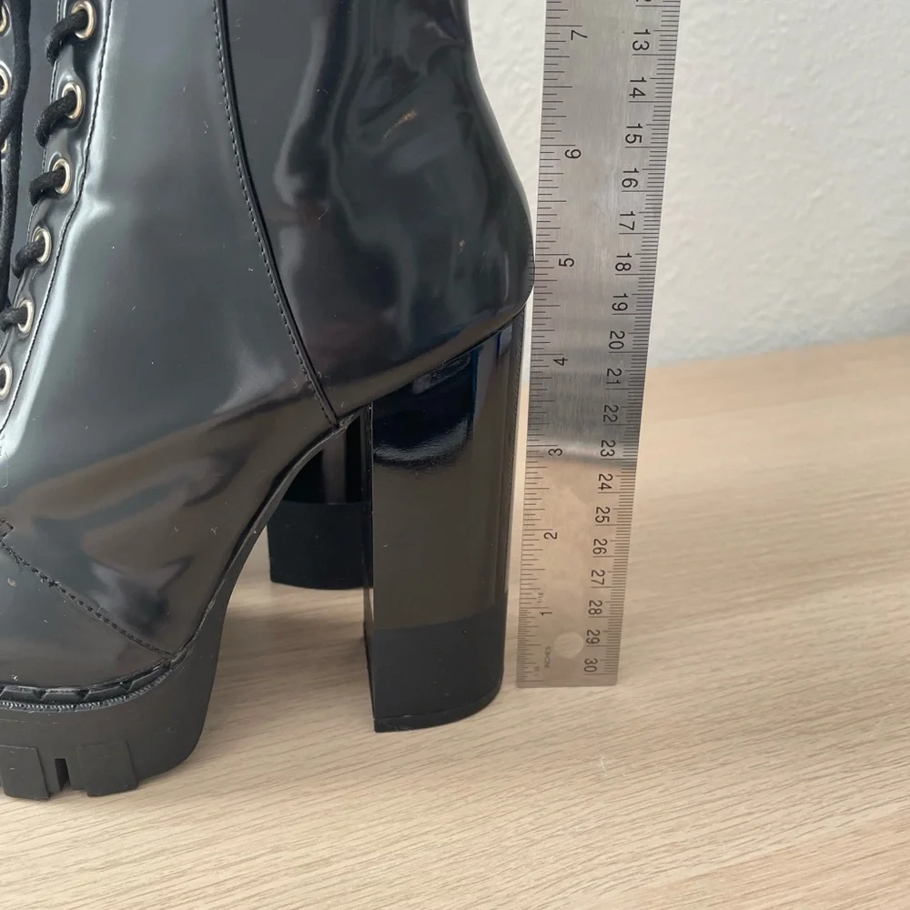Zara Trafaluc Black Patent High heel Combat Boots - Picture 8 of 9